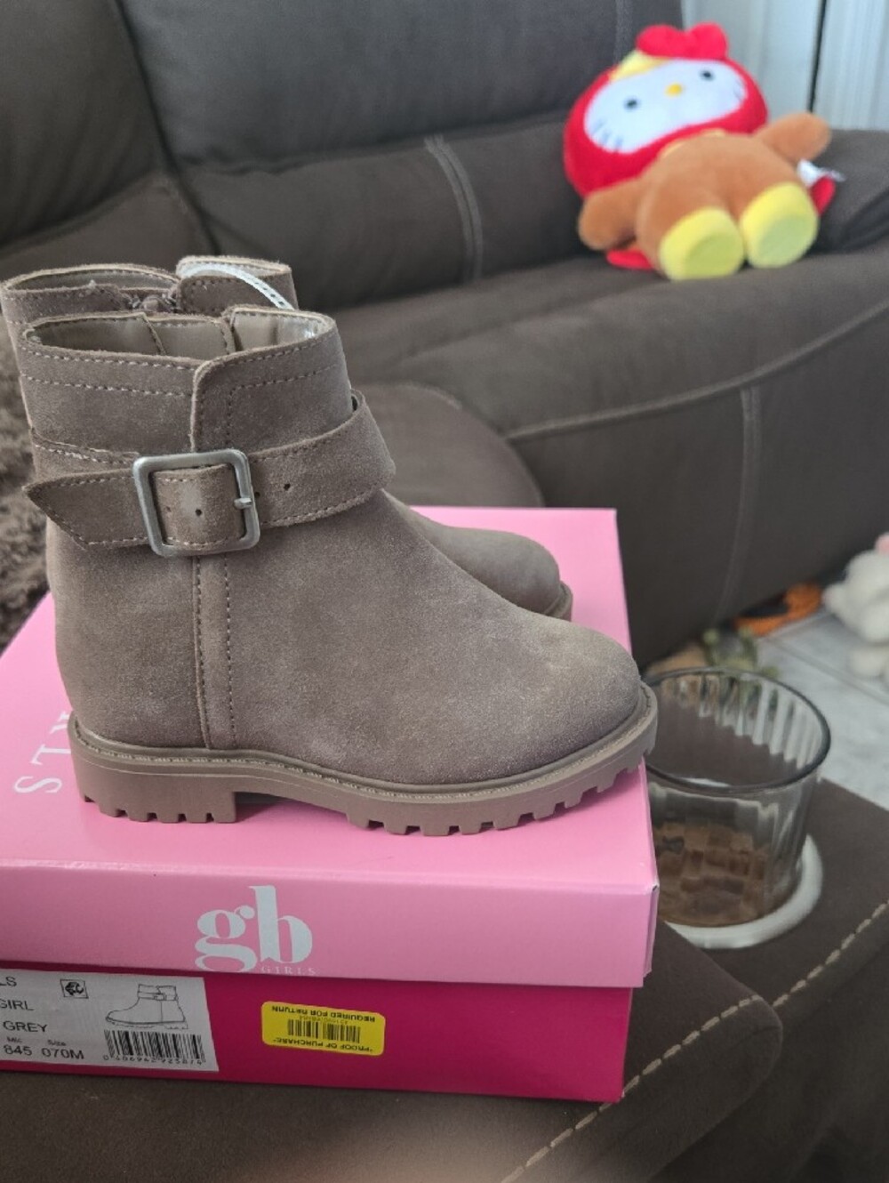 GB Girls Flint Grey Suede Lug Ankle Boots - Picture 5 of 8